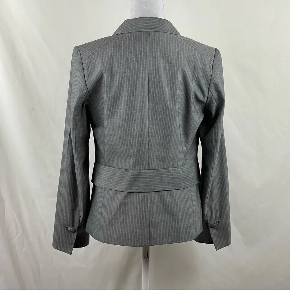 Anthropologie Etcetera Gray White Pinstriped Academia Blazer Jacket Size 4